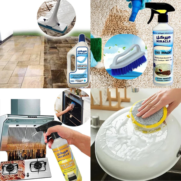 Miracle Combo Package: 1 Floor Cleaner, 1 Oven and grill cleaner, 1 Oxi Magic Effective Stain Remover carpet cleaner, 1 handle brush and 1 sponge